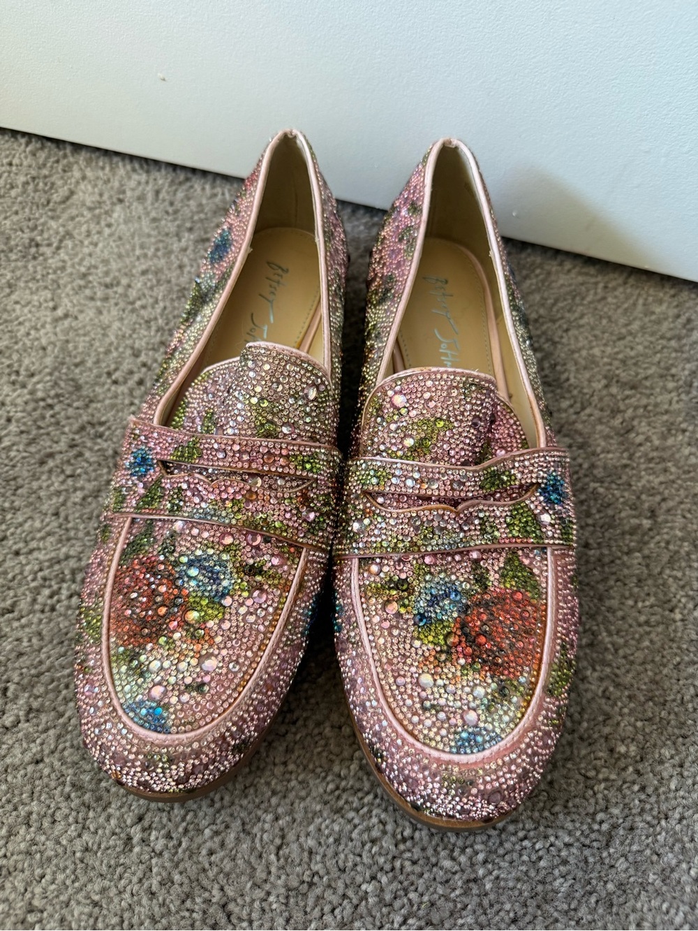 Betsey Johnson Pink Multicolor Crystal Floral Loafers